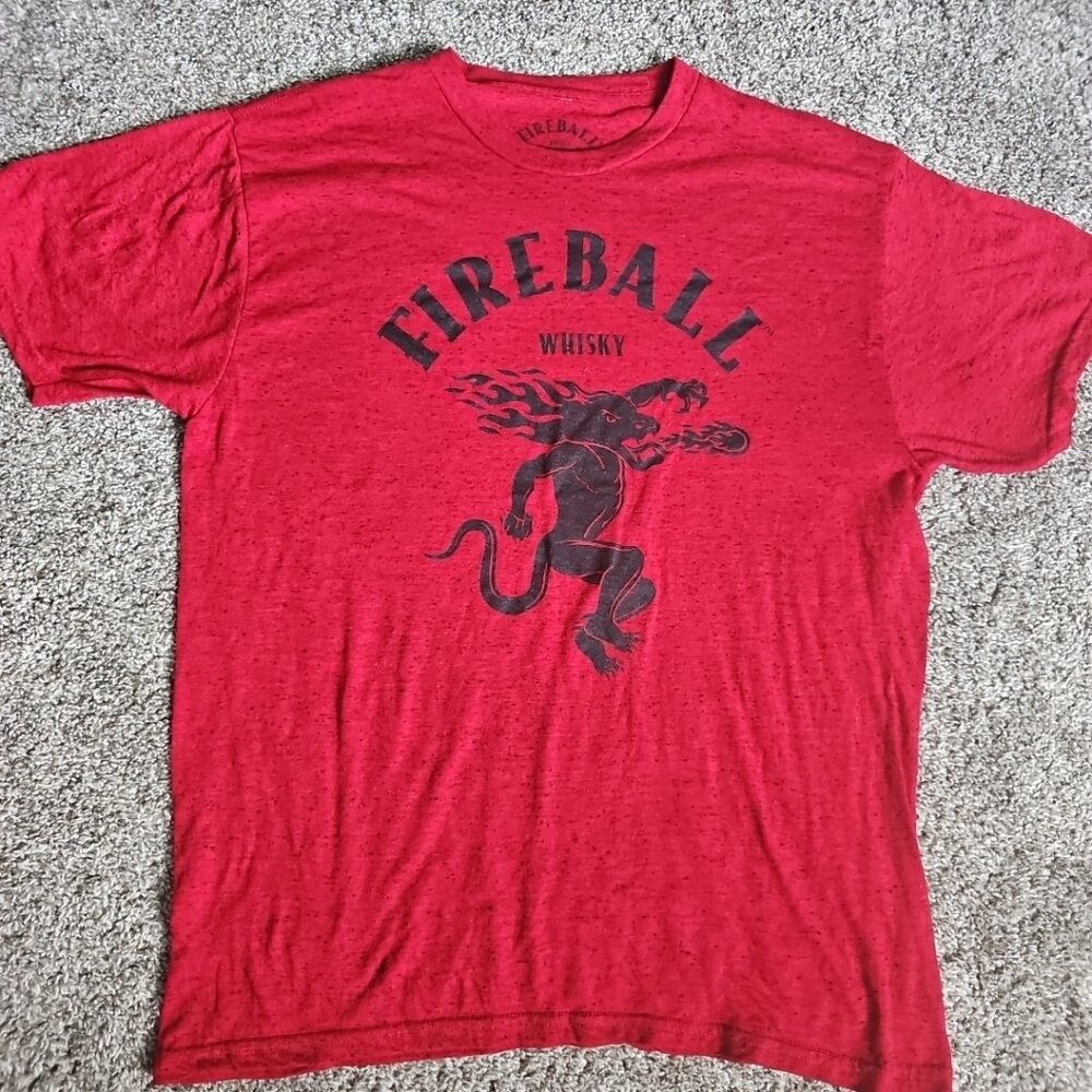 Fireball Whiskey Red/Black Size Large Short Sleeve Big Logo Alcohol Tee